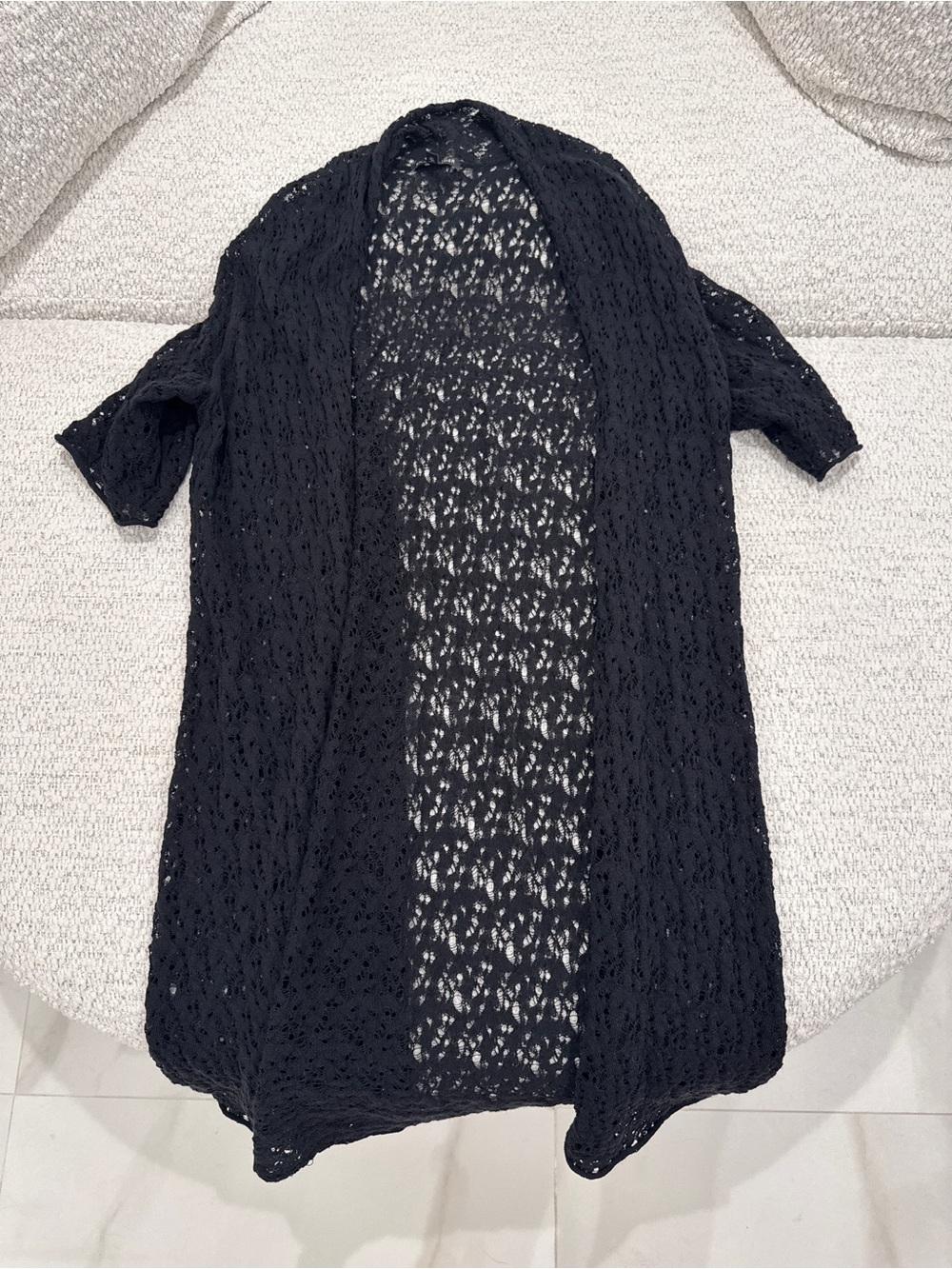Eileen Fisher Black Openfront Lace Knit Women's Sweater Long Cardigan